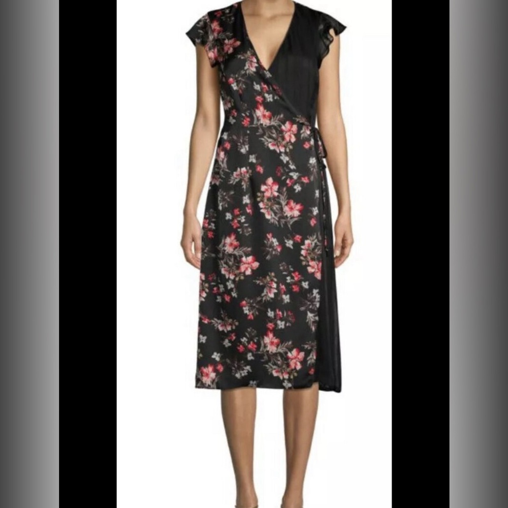 🖤🩷AVEC LES FILLES Floral and Pleated Wrap Dress
